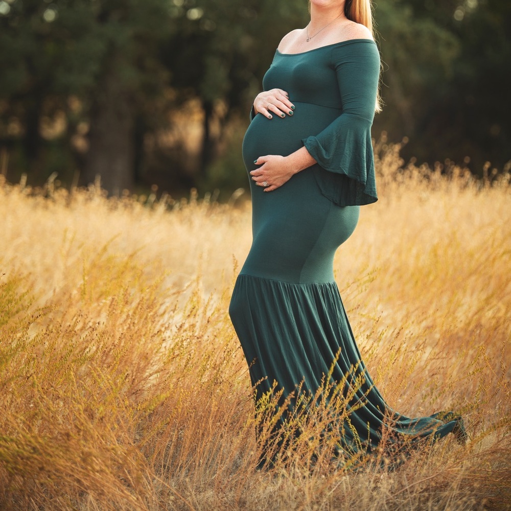 Forest green maternity gown
